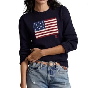 NWT Polo Ralph Lauren American Flag Cotton Crewneck Sweater - Size Medium